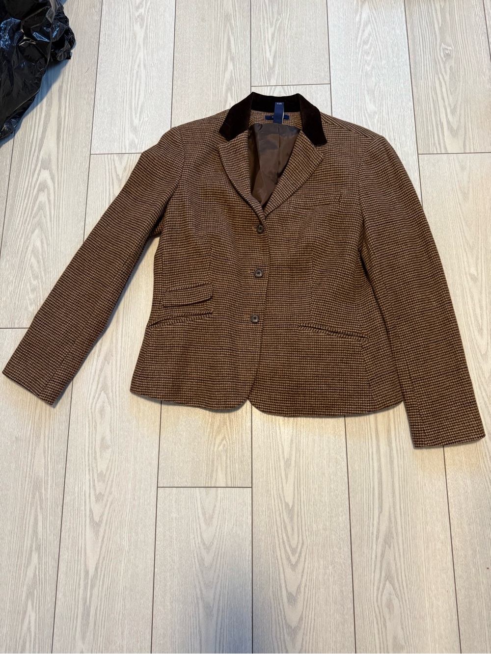 Chaps 14 women’s tweed wool blazer brown jacket office business classic vintage